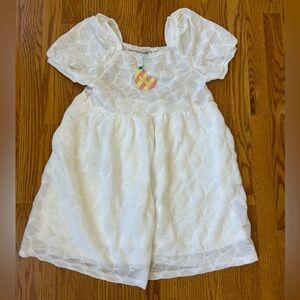 Hayden White Textured Puff Sleeve Girls Dress